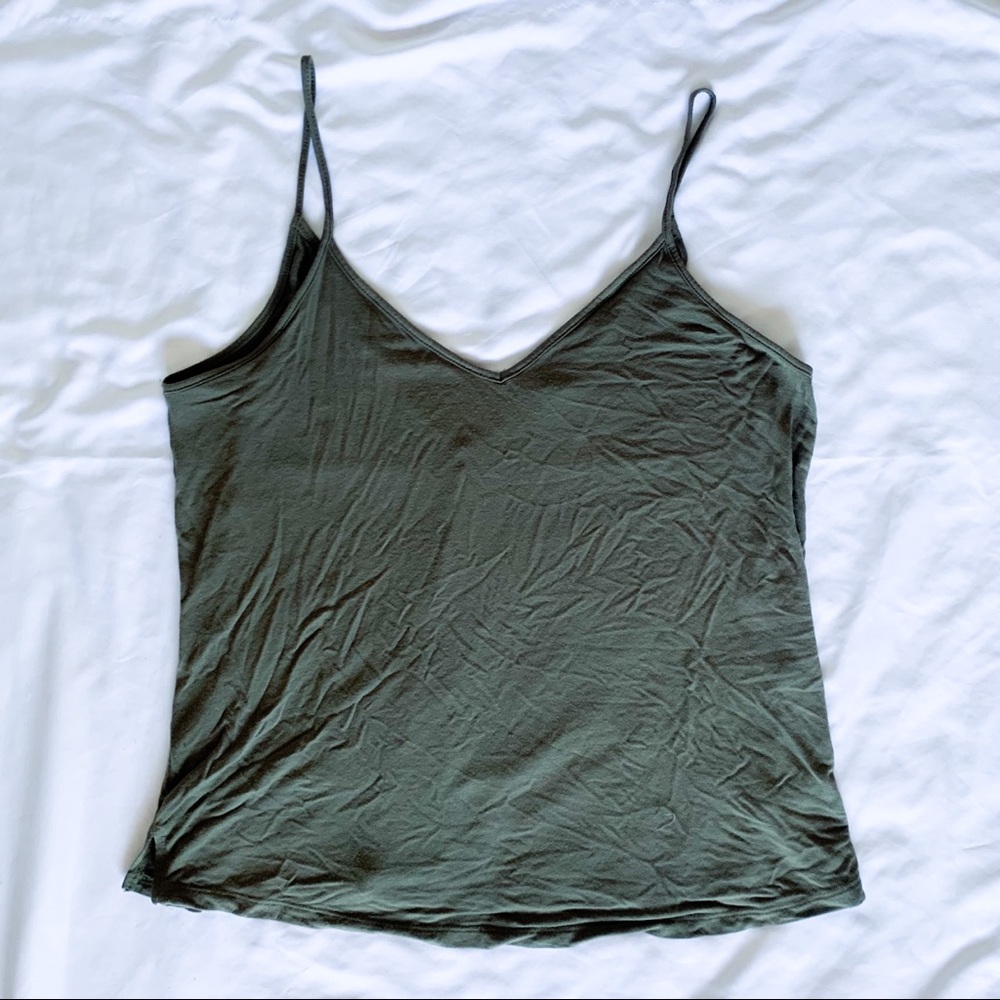 Forever 21 S Olive V Neck Tank Top W/ Low Back